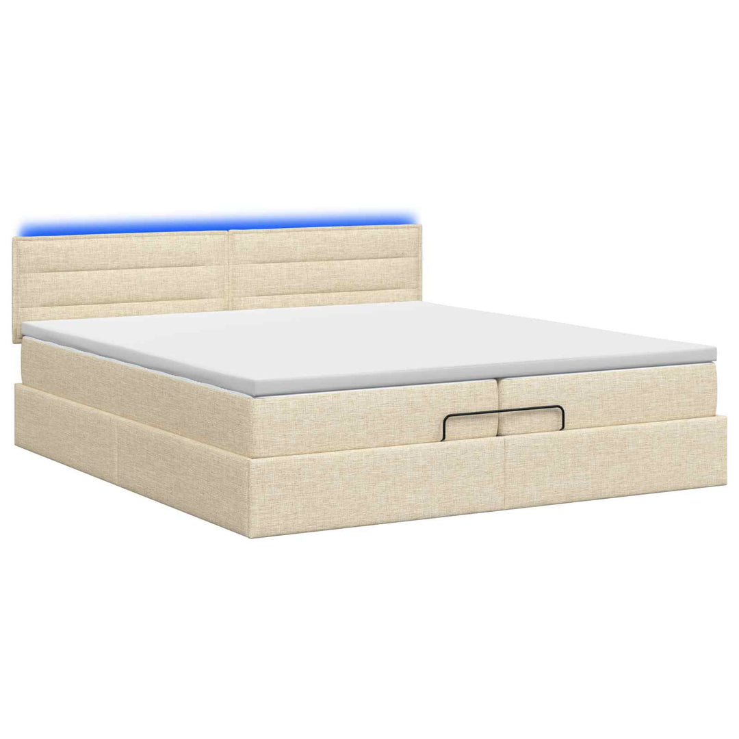 Ottoman seng med madras og LED Cremefarvet 200 x 200 cm Stof