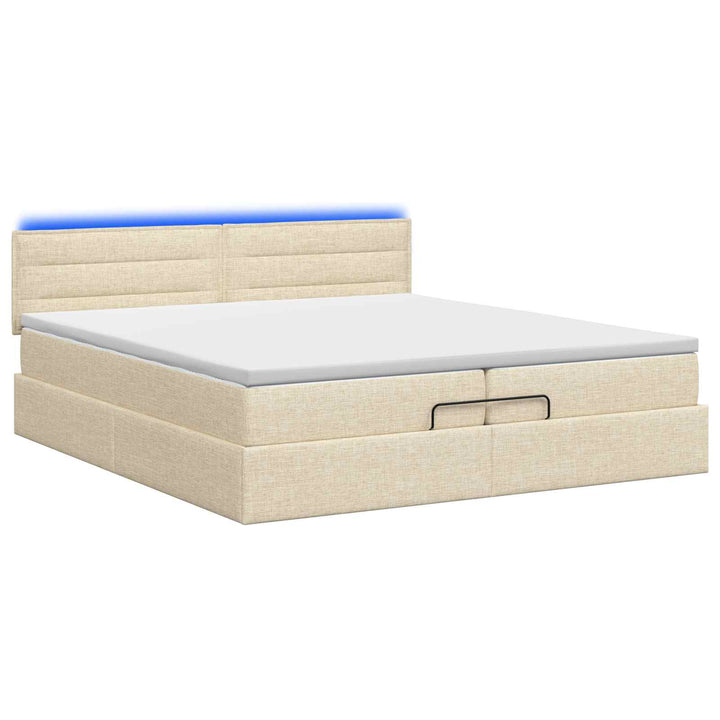 Ottoman seng med madras og LED Cremefarvet 200 x 200 cm Stof
