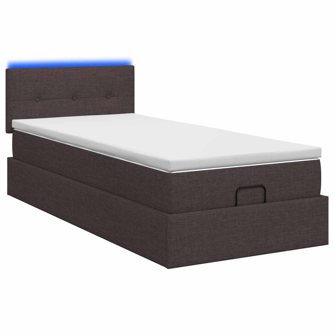 Ottoman seng med madras og LED Mørk Brun 80 x 200 cm Stof