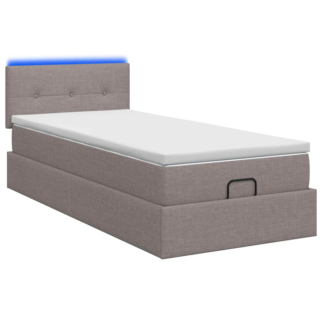 Ottoman seng med madras og LED Gråbrun 80 x 200 cm Stof