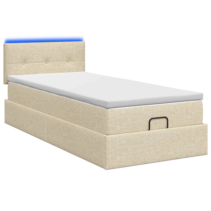 Ottoman seng med madras og LED Cremefarvet 90 x 190 cm Stof