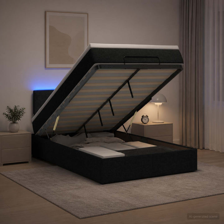 Ottoman seng med madras og LED Sort 120 x 200 cm Stof