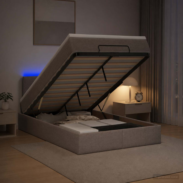 Ottoman seng med madras og LED Gråbrun 120 x 190 cm Stof