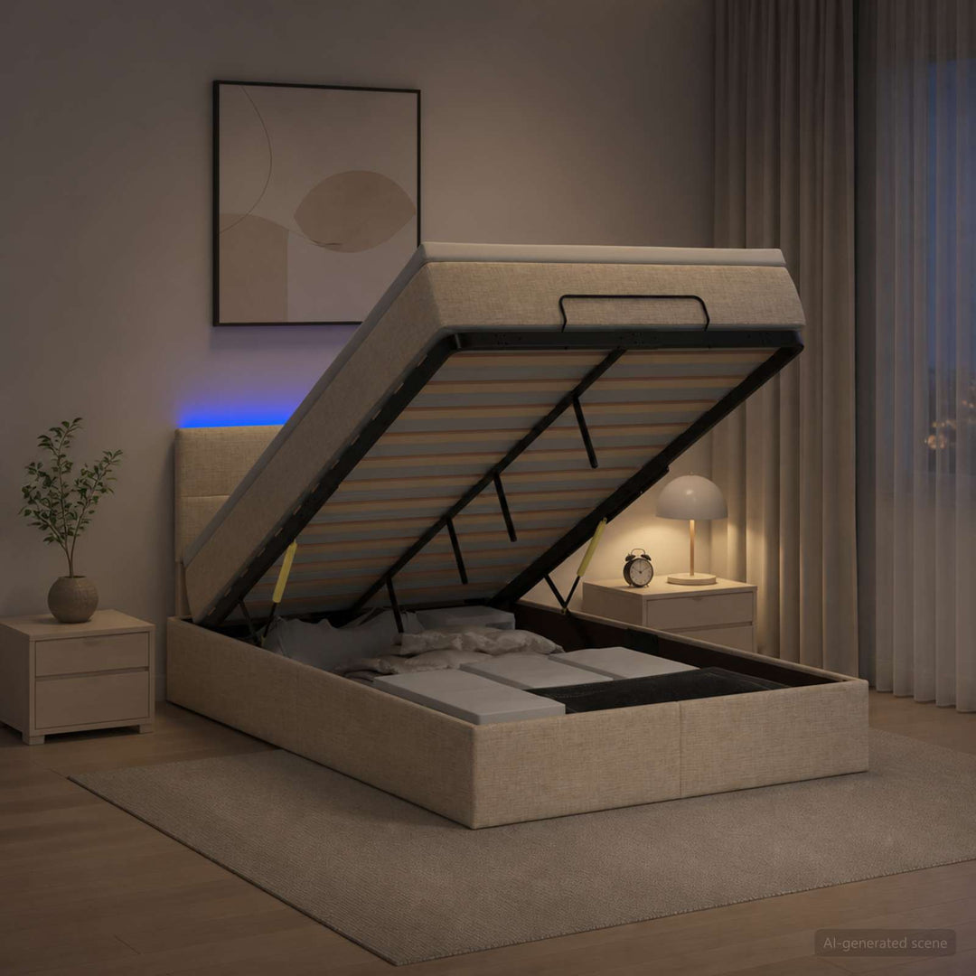 Ottoman seng med madras og LED Cremefarvet 120 x 200 cm Stof