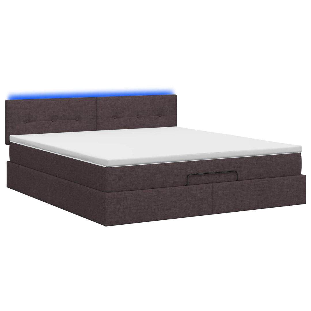 Ottoman seng med madras og LED Mørk Brun 140 x 190 cm Stof