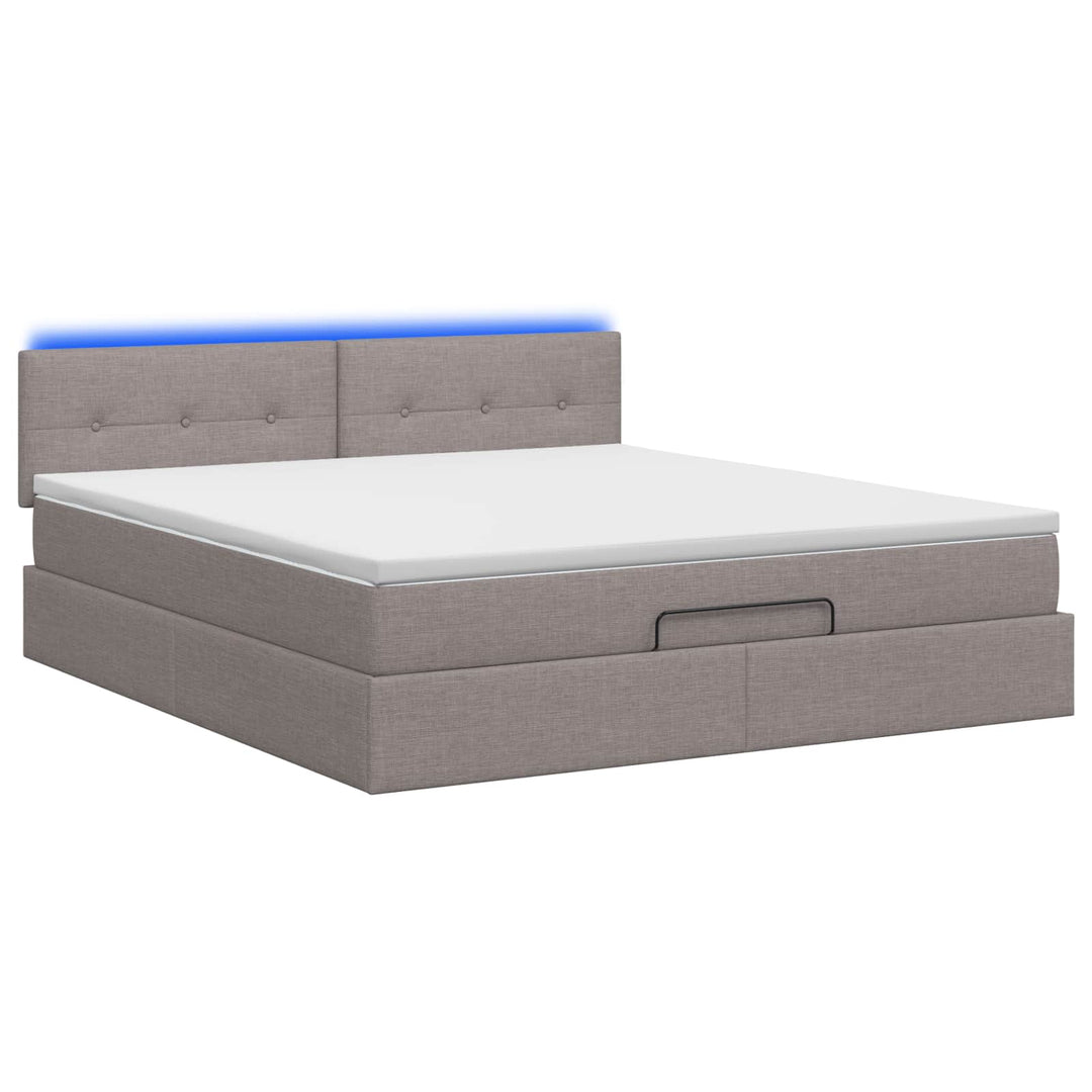 Ottoman seng med madras og LED Gråbrun 140 x 200 cm Stof