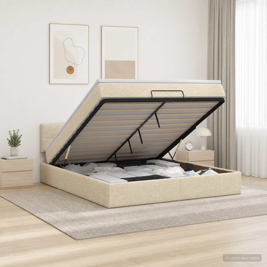 Ottoman seng med madras og LED Cremefarvet 140 x 190 cm Stof