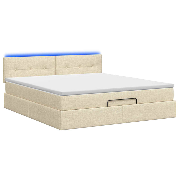 Ottoman seng med madras og LED Cremefarvet 180 x 200 cm Stof
