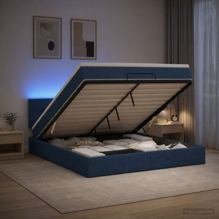 Ottoman seng med madras og LED Blå 140 x 190 cm Stof