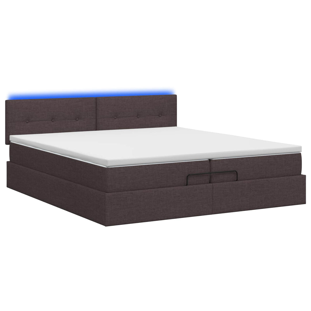 Ottoman seng med madras og LED Mørk Brun 200 x 200 cm Stof