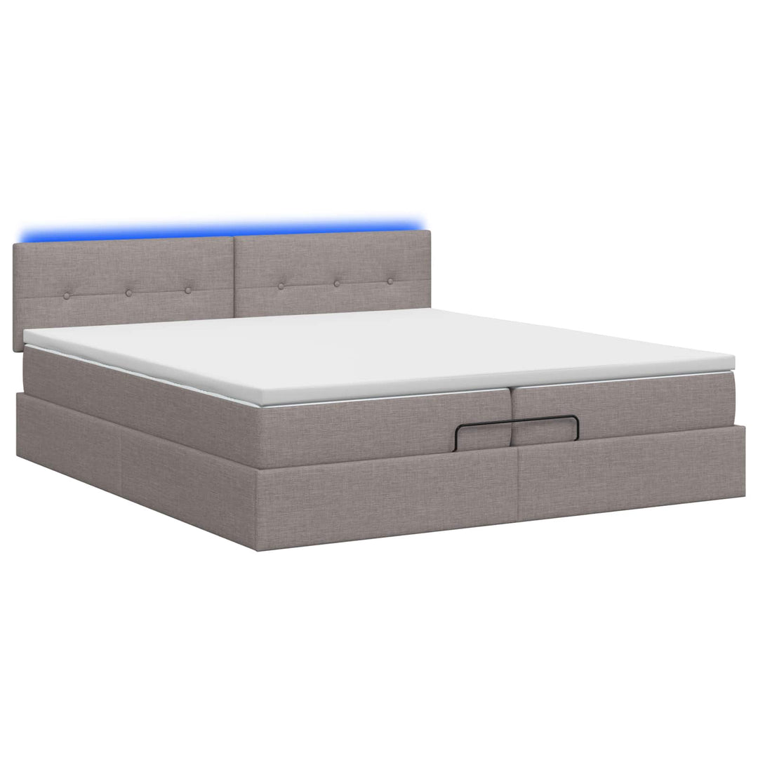 Ottoman seng med madras og LED Gråbrun 200 x 200 cm Stof