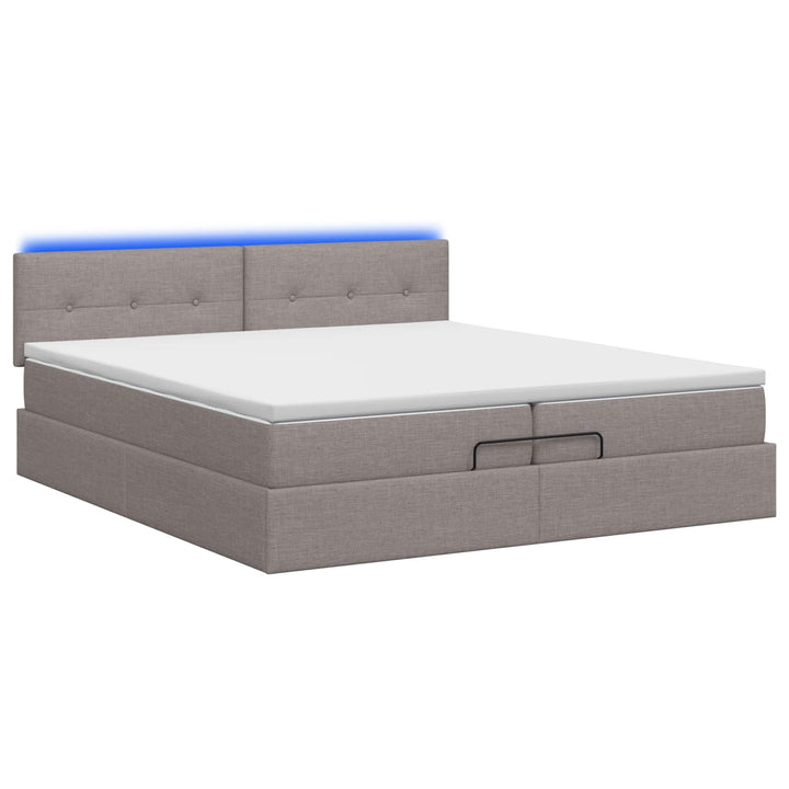Ottoman seng med madras og LED Gråbrun 200 x 200 cm Stof