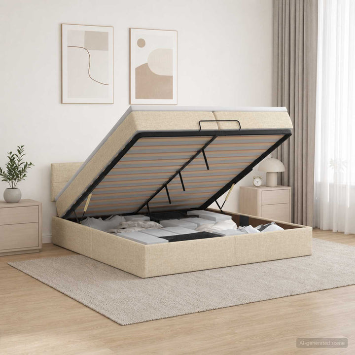 Ottoman seng med madras Cremefarvet 200 x 200 cm Stof