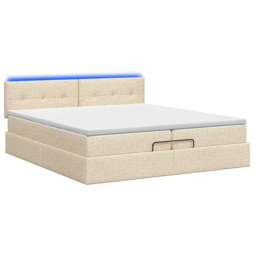 Ottoman seng med madras og LED Cremefarvet 200 x 200 cm Stof