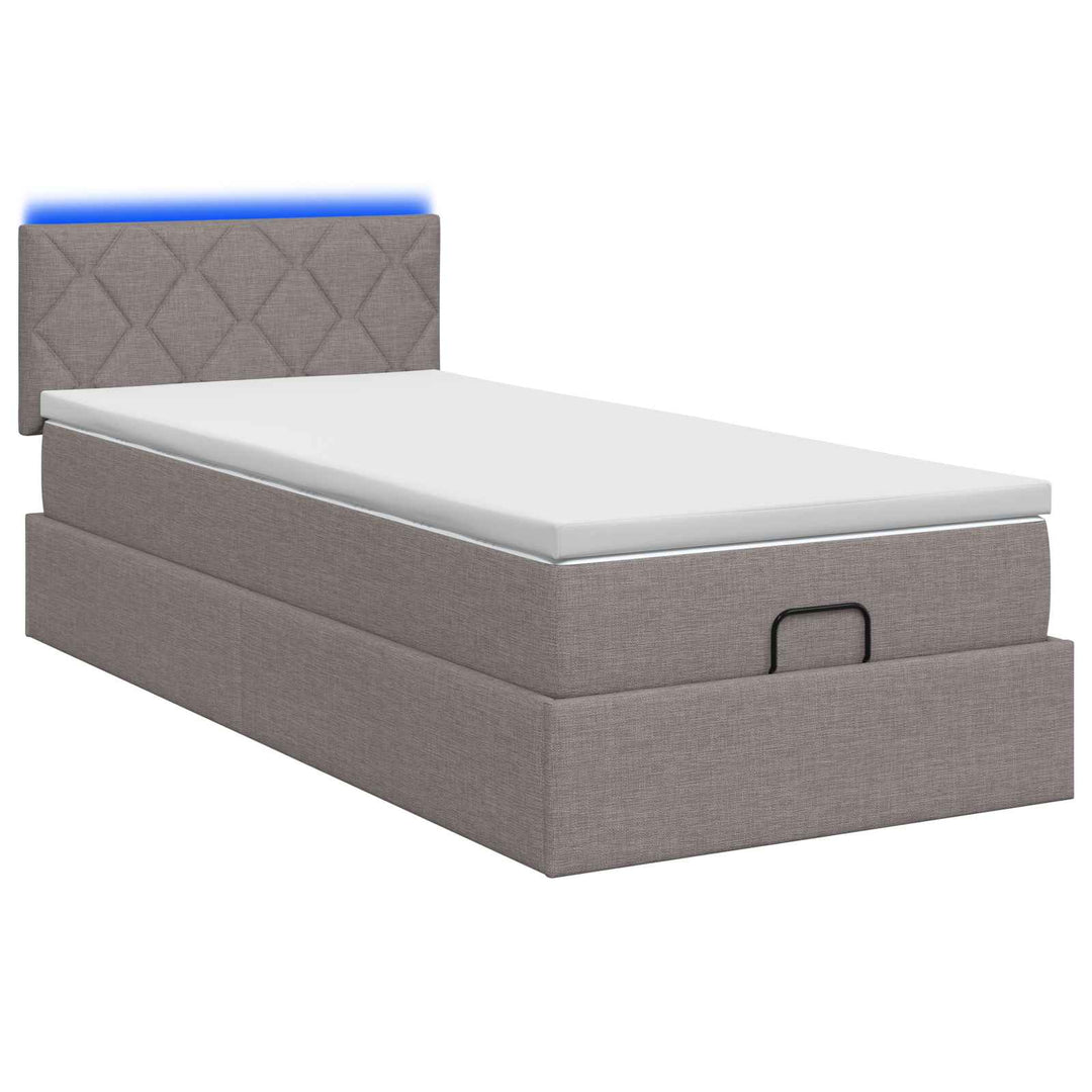 Ottoman seng med madras og LED Gråbrun 80 x 200 cm Stof