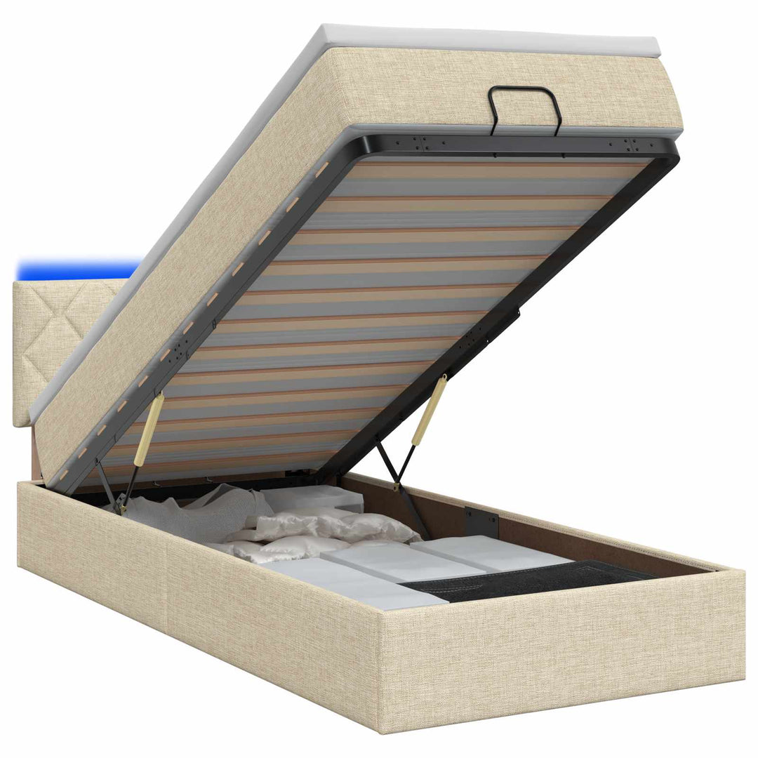 Ottoman seng med madras og LED Cremefarvet 80 x 200 cm Stof