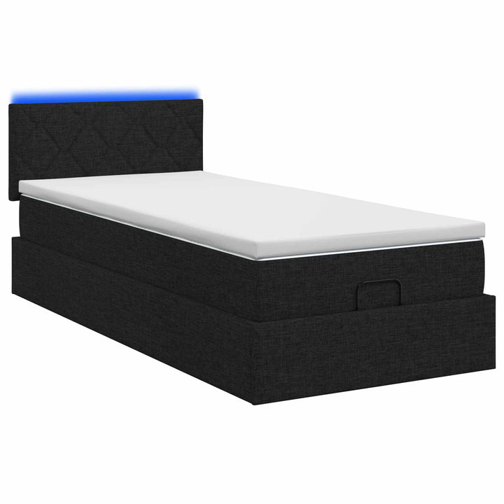 Ottoman seng med madras og LED Sort 90 x 190 cm Stof