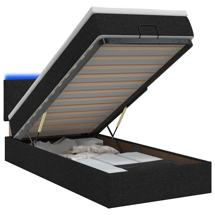 Ottoman seng med madras og LED Sort 90 x 200 cm Stof