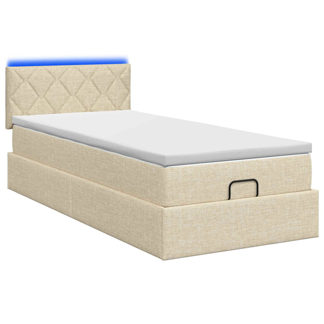 Ottoman seng med madras og LED Cremefarvet 90 x 200 cm Stof