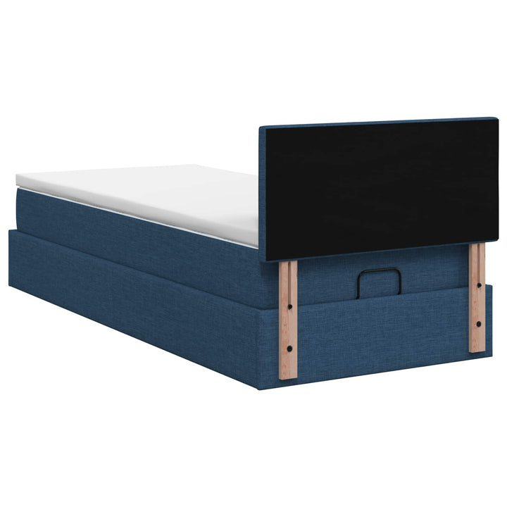 Ottoman seng med madras og LED Blå 90 x 200 cm Stof