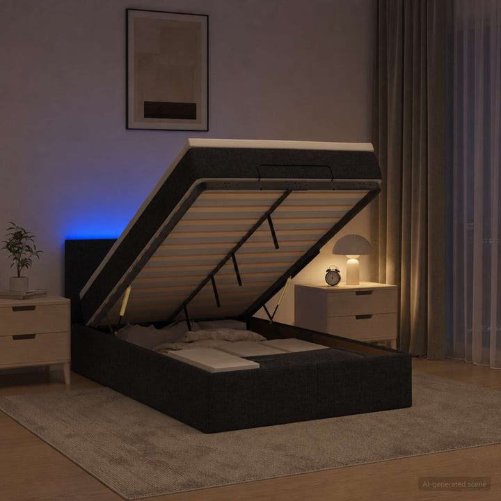 Ottoman seng med madras og LED Sort 120 x 200 cm Stof