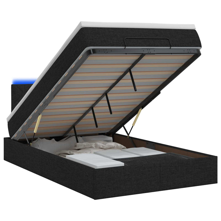 Ottoman seng med madras og LED Sort 120 x 190 cm Stof