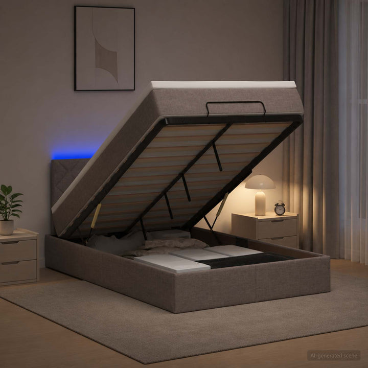 Ottoman seng med madras og LED Gråbrun 120 x 190 cm Stof