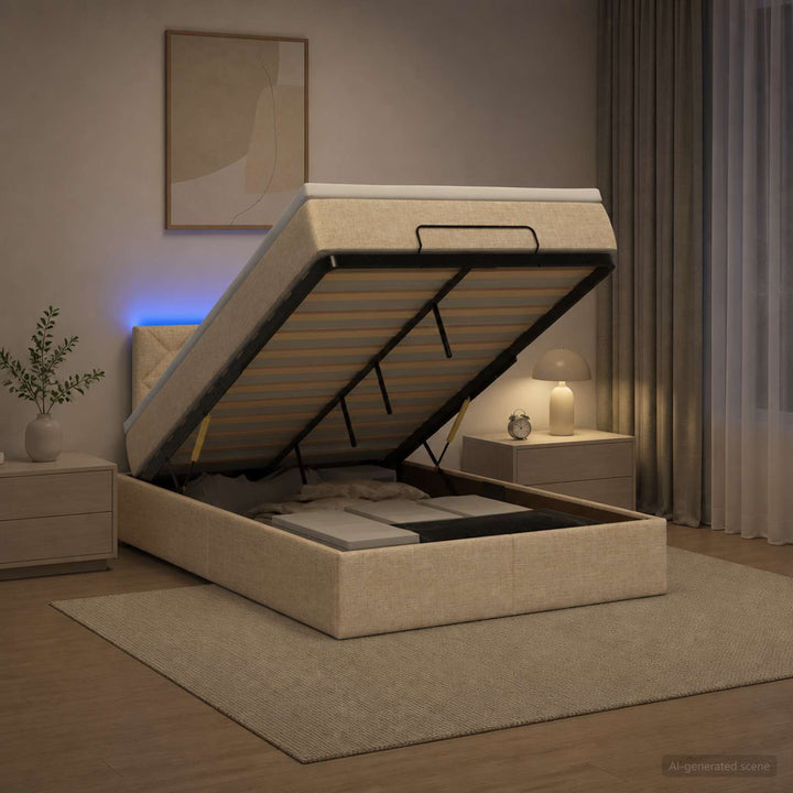 Ottoman seng med madras og LED Cremefarvet 120 x 190 cm Stof