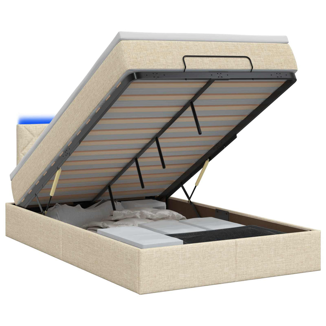 Ottoman seng med madras og LED Cremefarvet 120 x 190 cm Stof