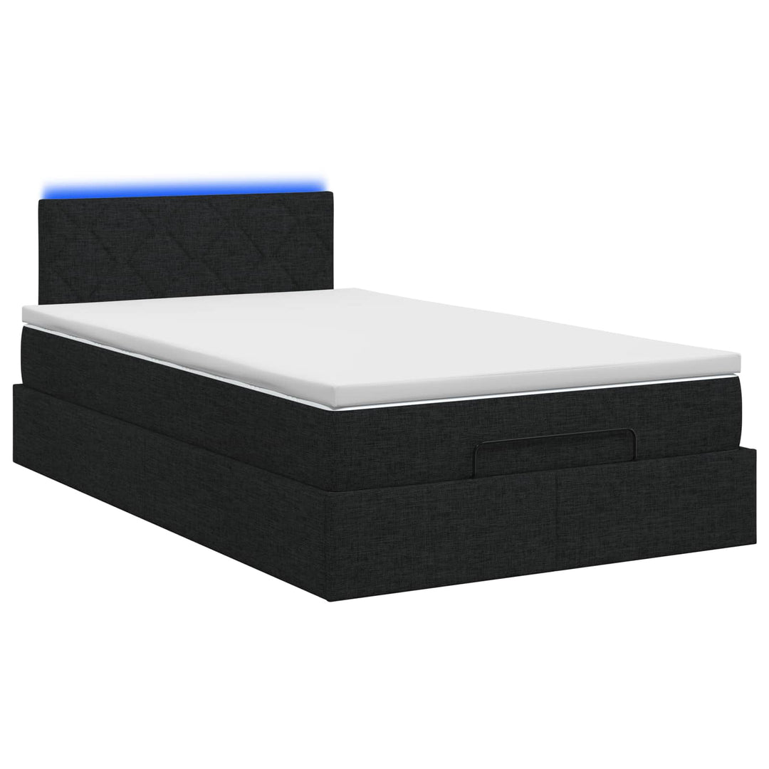 Ottoman seng med madras og LED Sort 120 x 200 cm Stof