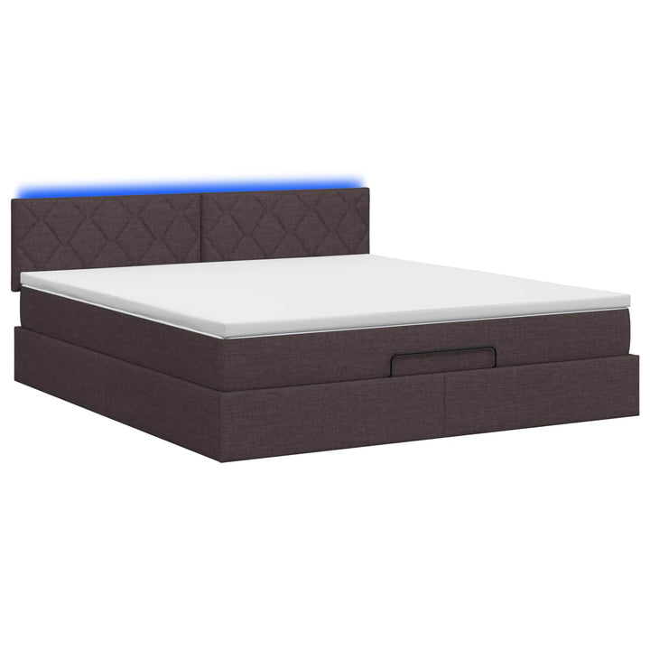 Ottoman seng med madras og LED Mørk Brun 140 x 200 cm Stof