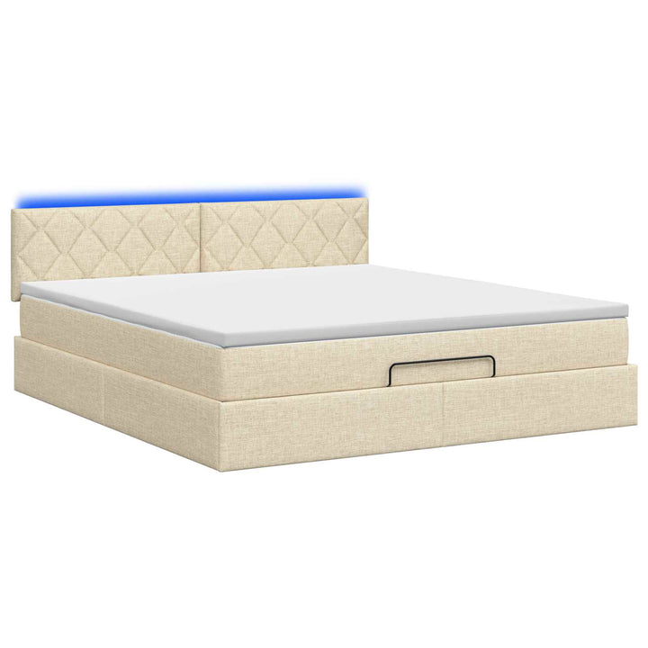 Ottoman seng med madras og LED Cremefarvet 140 x 200 cm Stof