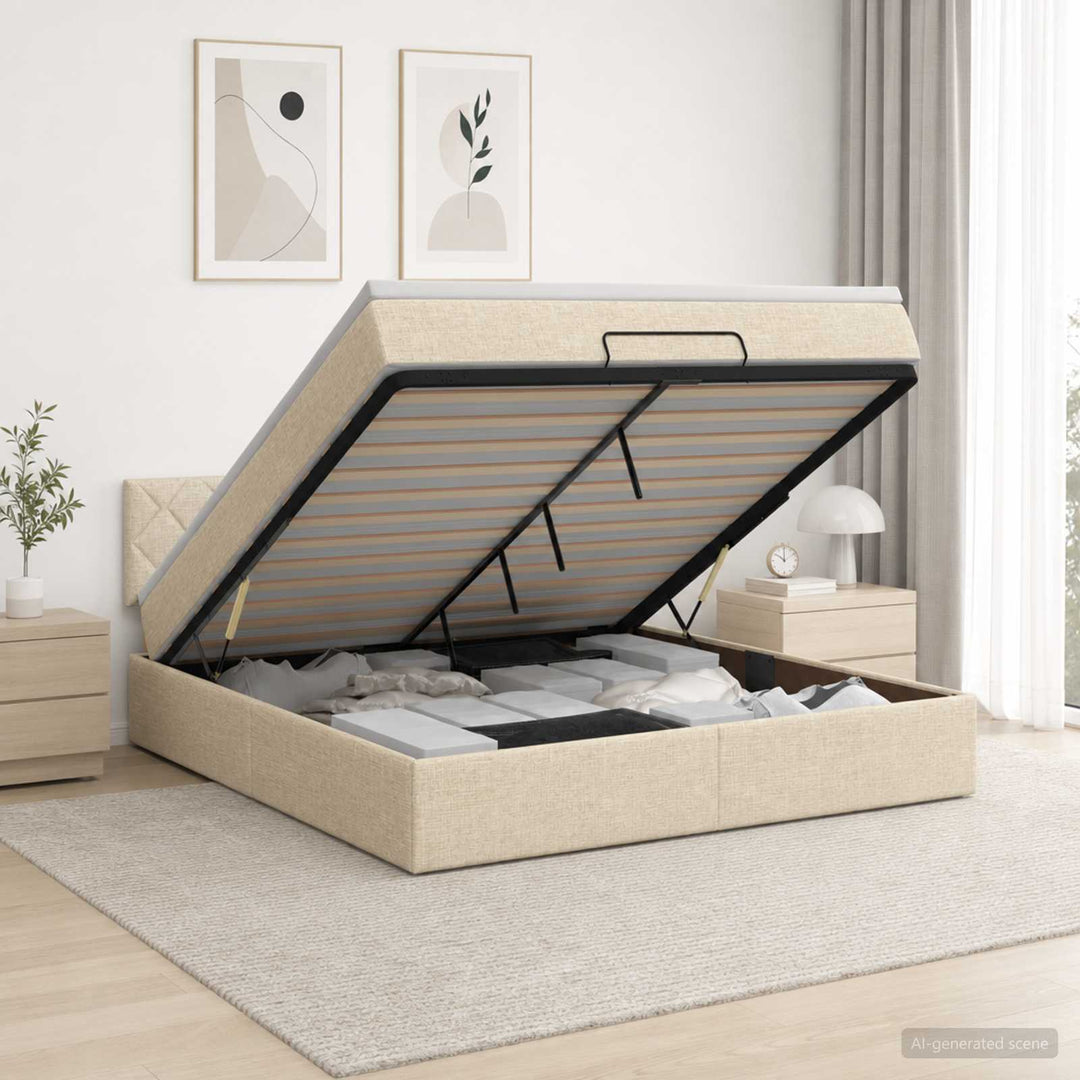 Ottoman seng med madras Cremefarvet 140 x 190 cm Stof