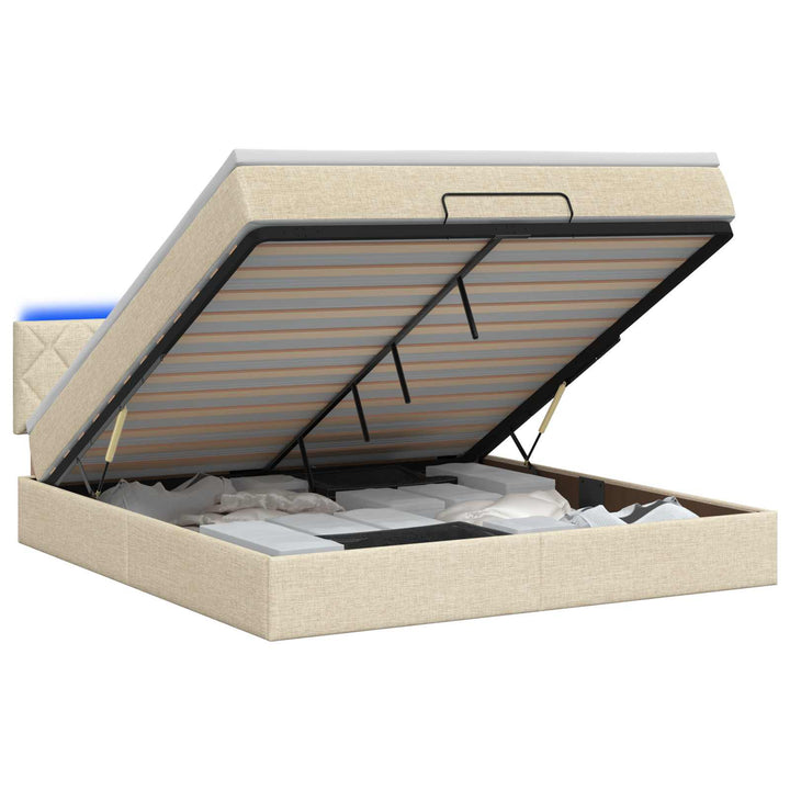 Ottoman seng med madras og LED Cremefarvet 180 x 200 cm Stof