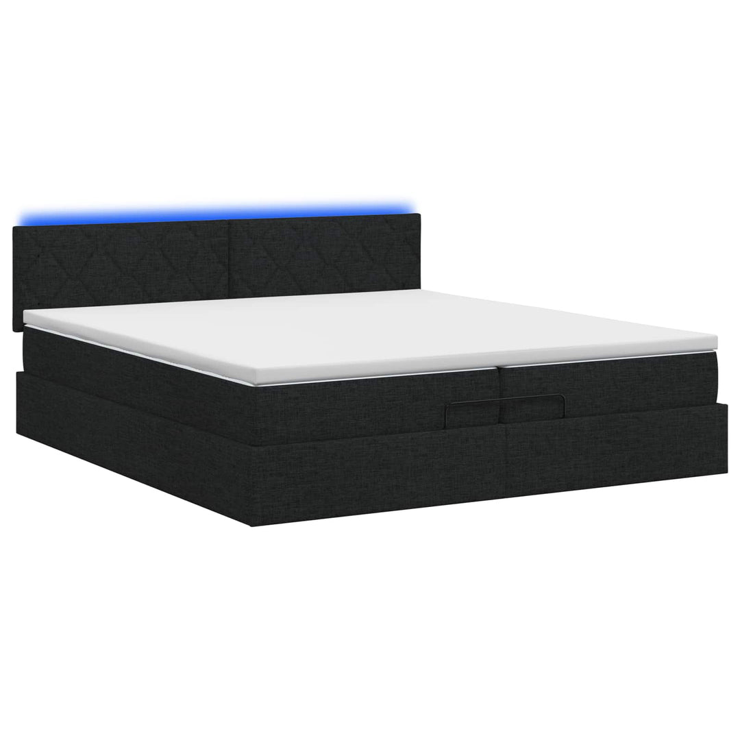 Ottoman seng med madras og LED Sort 200 x 200 cm Stof