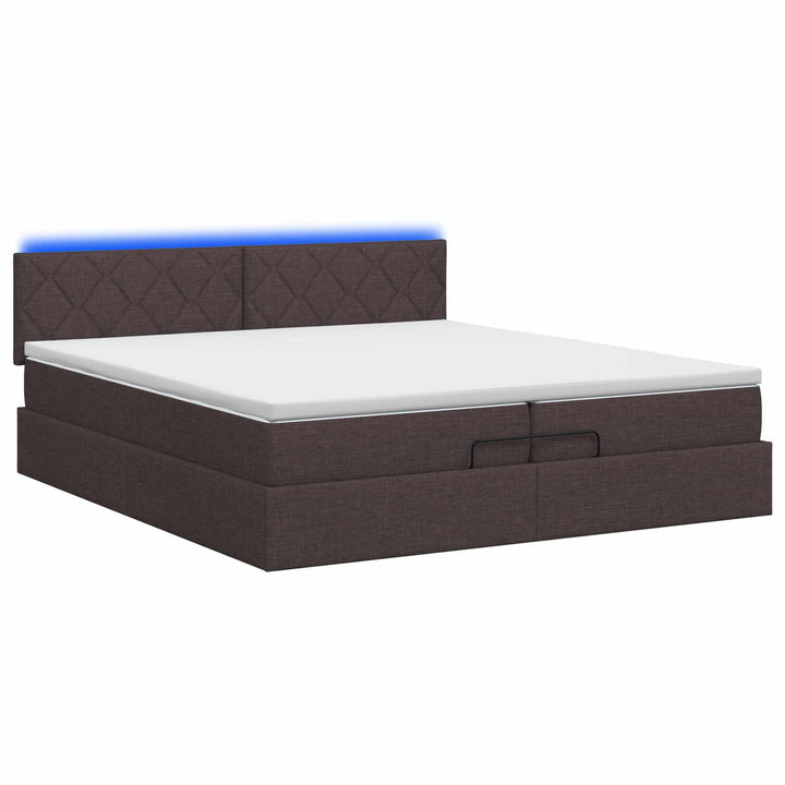 Ottoman seng med madras og LED Mørk Brun 200 x 200 cm Stof