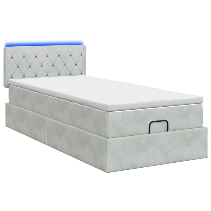 Ottoman seng med madras og LED Lysegrå 90 x 190 cm Velour
