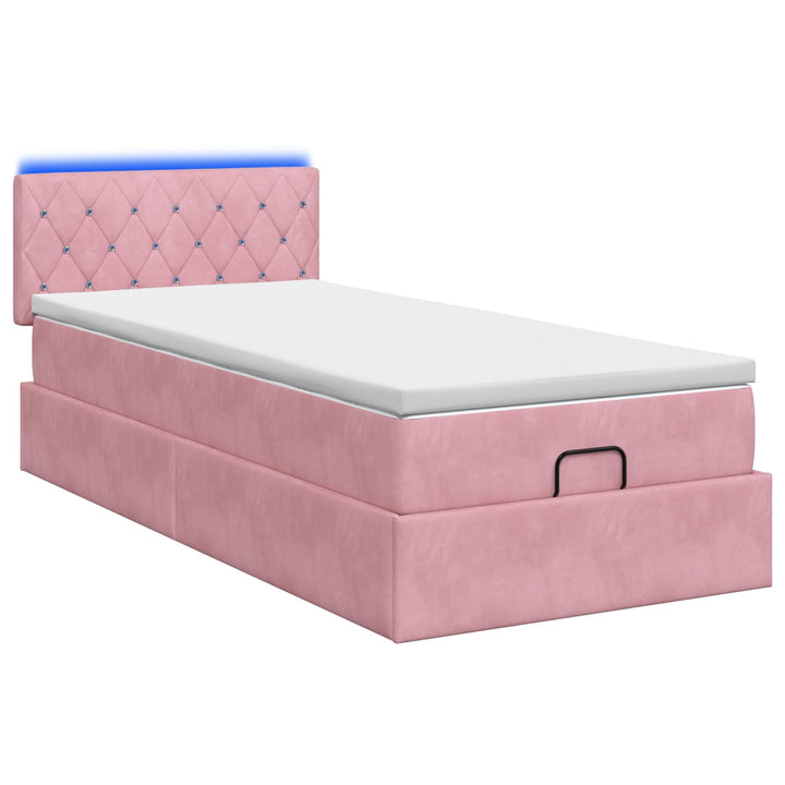 Ottoman seng med madras og LED Lyserød 90 x 190 cm Velour