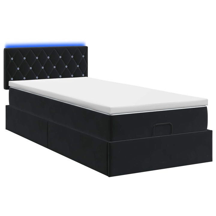 Ottoman seng med madras og LED Sort 90 x 200 cm Velour
