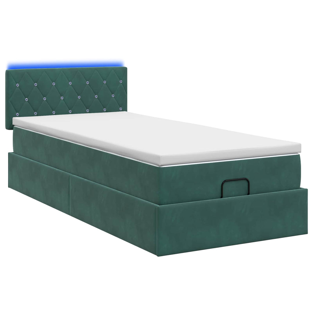 Ottoman seng med madras og LED Mørkegrøn 100 x 200 cm Velour