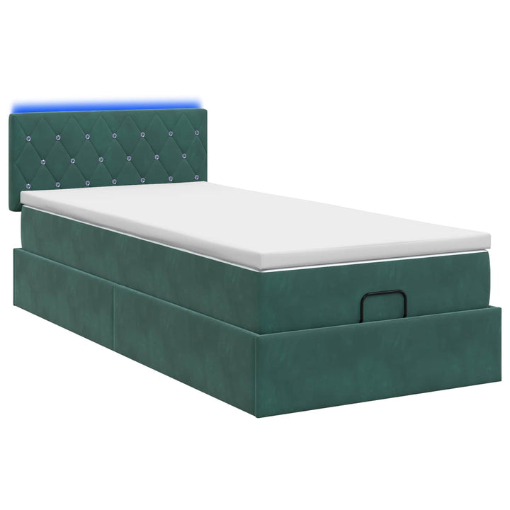 Ottoman seng med madras og LED Mørkegrøn 100 x 200 cm Velour