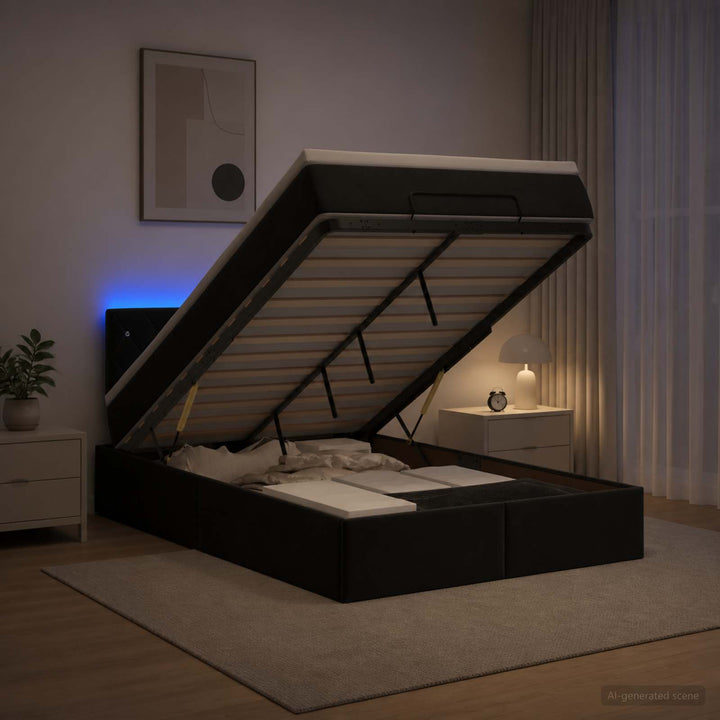 Ottoman seng med madras og LED Sort 120 x 190 cm Velour