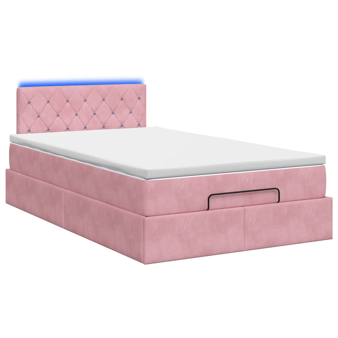 Ottoman seng med madras og LED Lyserød 120 x 200 cm Velour