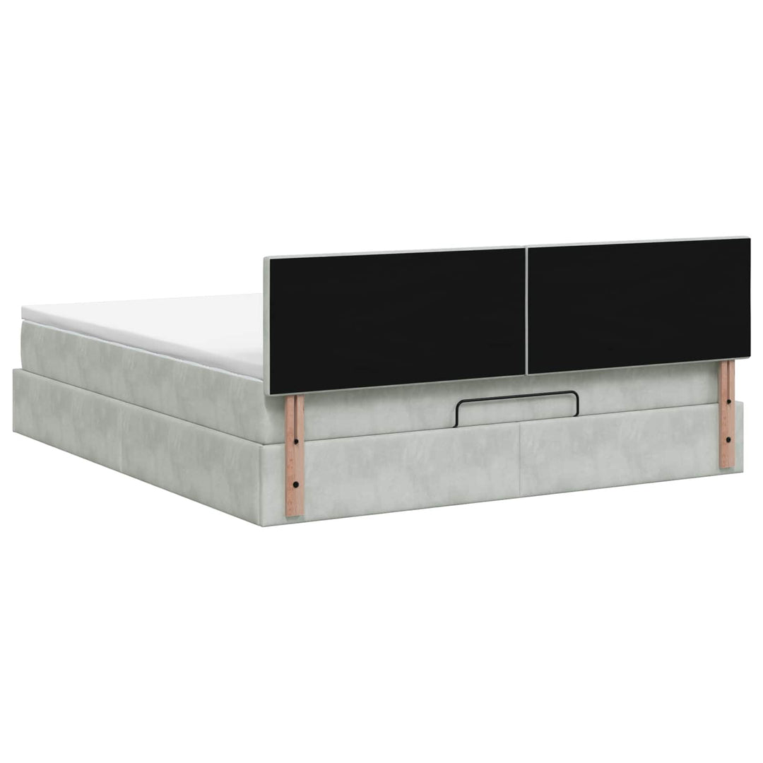 Ottoman seng med madras og LED Lysegrå 140 x 190 cm Velour