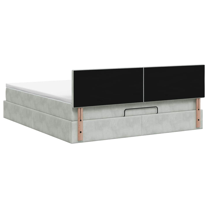 Ottoman seng med madras og LED Lysegrå 140 x 190 cm Velour