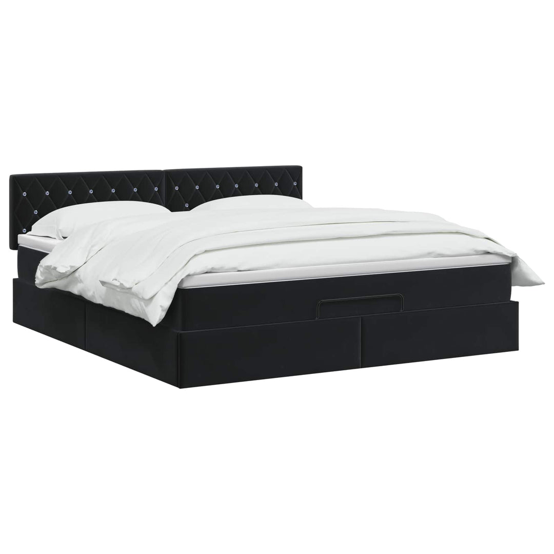 Ottoman seng med madras og LED Sort 140 x 190 cm Velour