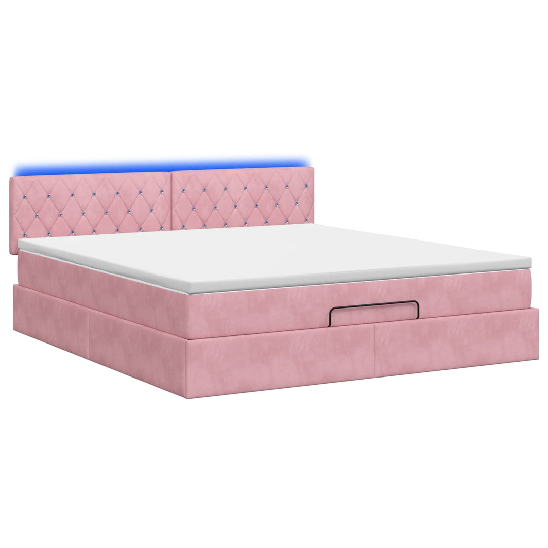 Ottoman seng med madras og LED Lyserød 140 x 190 cm Velour