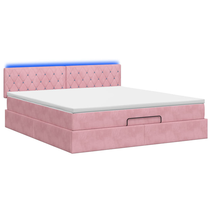 Ottoman seng med madras og LED Lyserød 160 x 200 cm Velour