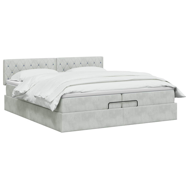 Ottoman seng med madras og LED Lysegrå 200 x 200 cm Velour