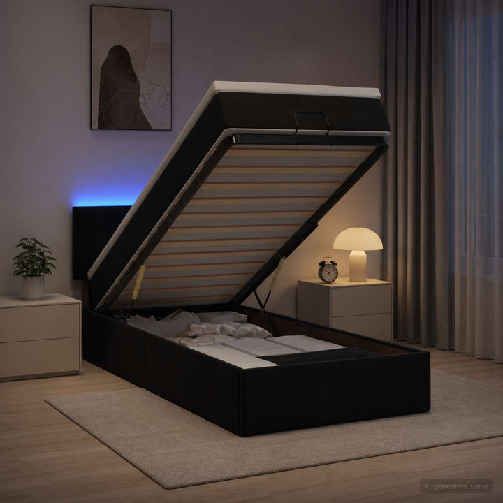 Ottoman seng med madras og LED Sort 80 x 200 cm Velour